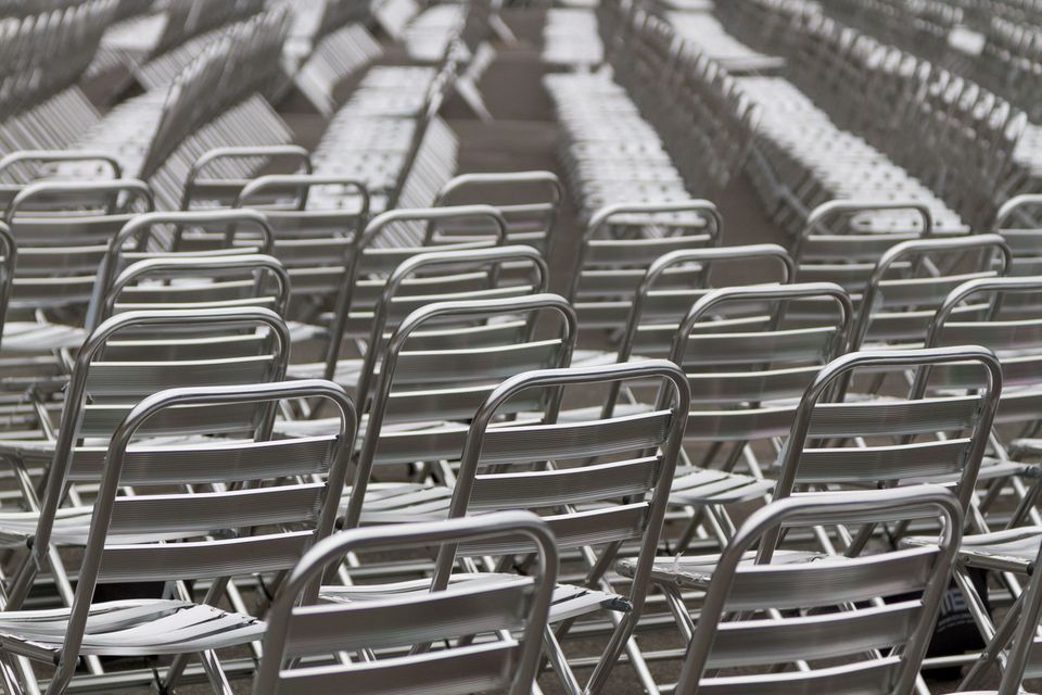 Rows of empty aluminium chairs