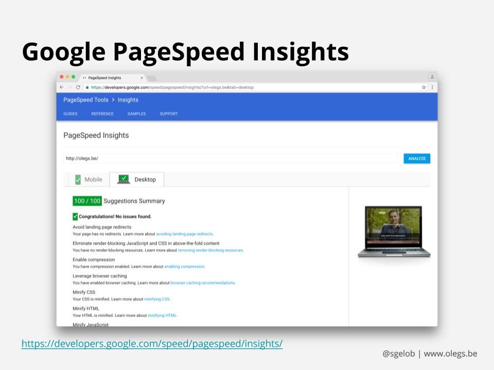screenshot di Google PageSpeed Insights